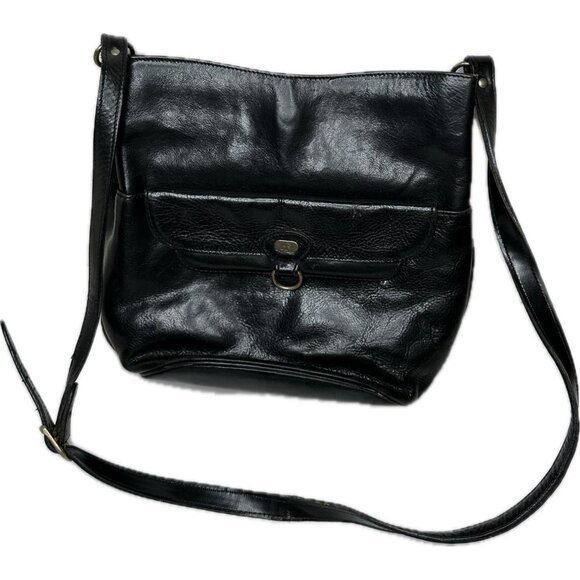 VTG Black Leather Crossbody Shoulder Bag Messenger Y2K Indie Sleaze Canada - Picture 1 of 11